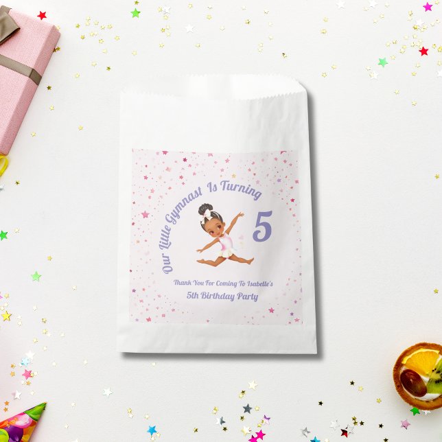 Bolsa De Papel Nuestra Pequeña Gimnasta Cumple 5 Años Rosados (Subido por el creador)