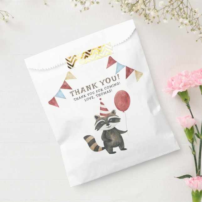 Bolsa De Papel Nuestro bebé mapache cumple 1 año Gracias (Sellado)