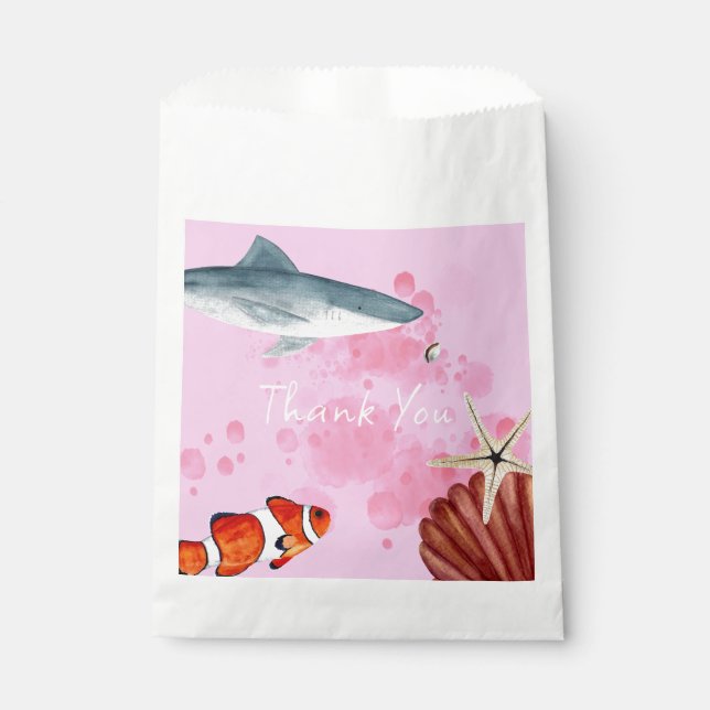 Bolsa De Papel Ocean Animals Fiesta Shark Fish Pink Gracias (Anverso)