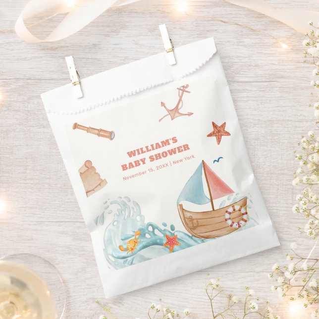 Bolsa De Papel Ocean Boy Adventure Sailboat Baby Shower (Cortado)