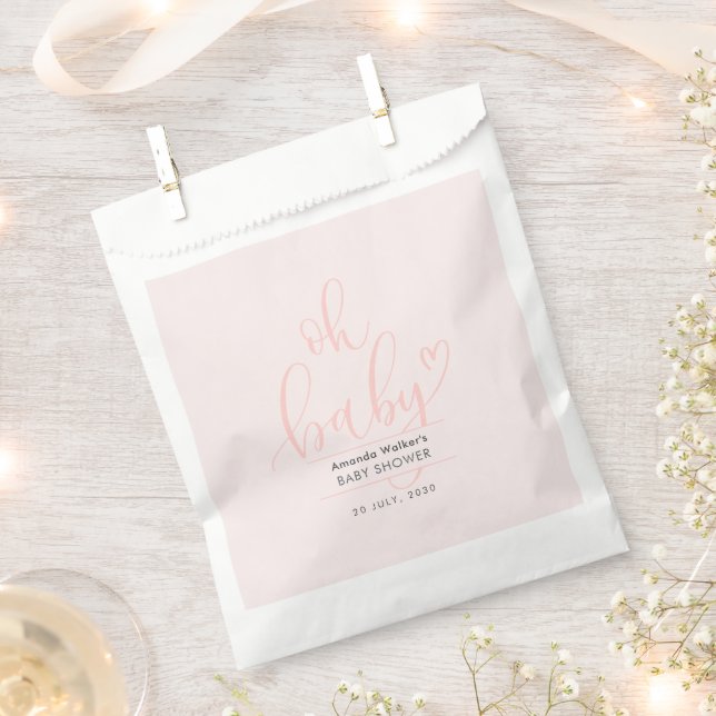 Bolsa De Papel Oh Baby Pink Script Minimal Baby Shower  (Cortado)