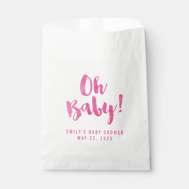 Bolsa De Papel Oh Baby Pink Watercolor Baby Shower (Anverso)