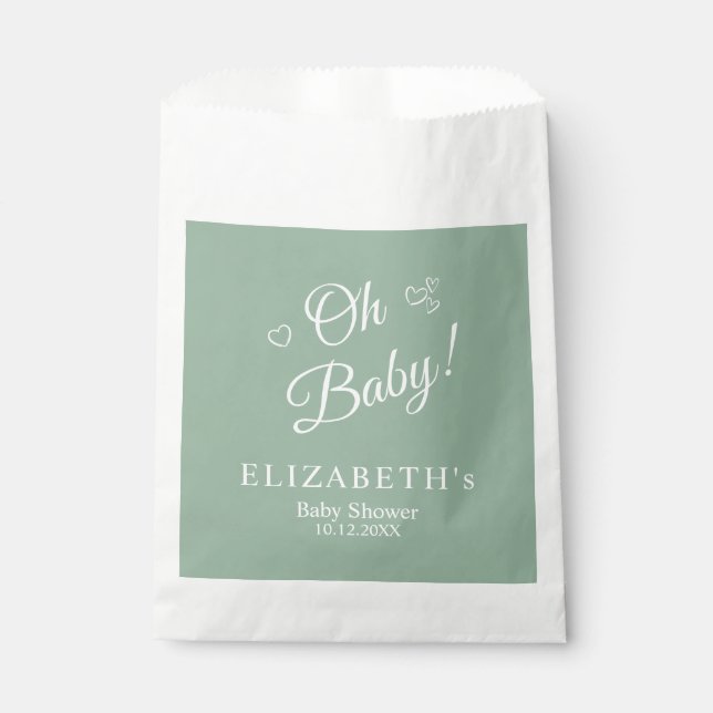 Bolsa De Papel "Oh Baby" Sage Green Modern Baby Shower Minimalist (Anverso)