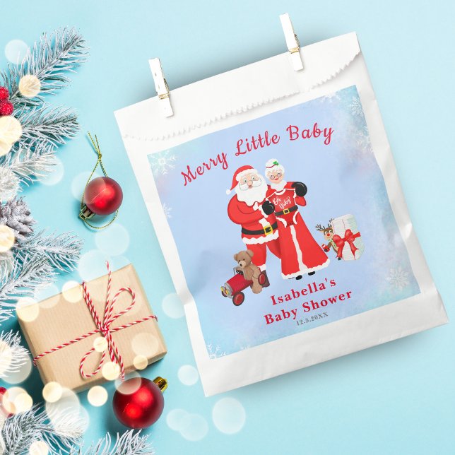 Bolsa De Papel Oh Baby Santa & Mrs Claus Baby Shower (Ignite baby shower magic with our Santa-themed favor bag, combining joy and anticipation effortless.)