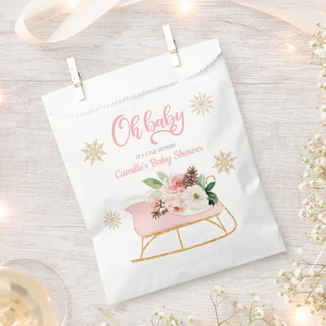 Bolsa De Papel Oh Baby Winter Chica Rosa Baby Shower (Cortado)
