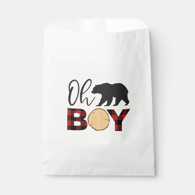 Bolsa De Papel Oh Boy Bear Buffalo Plantado Baby Shower (Anverso)