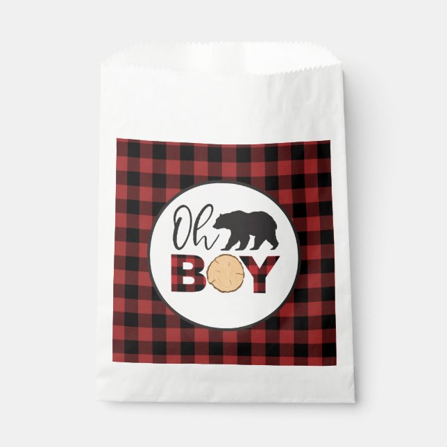 Bolsa De Papel Oh Boy Bear Buffalo Plantado Baby Shower (Anverso)