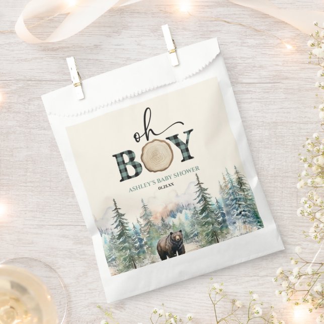 Bolsa De Papel Oh Boy Lumberjack Woodland Forest Bear Baby Shower (Cortado)
