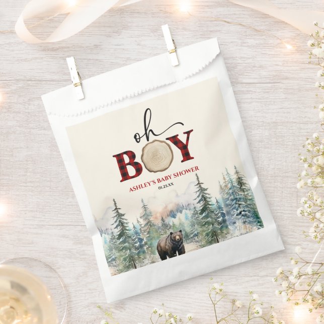 Bolsa De Papel Oh Boy Lumberjack Woodland Forest Bear Baby Shower (Cortado)