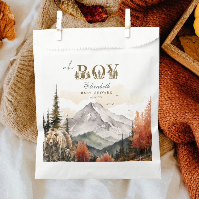 Bolsa De Papel Oh Boy Rustic Woodland Bear Mountain Baby Shower (Subido por el creador)