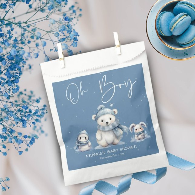 Bolsa De Papel Oh Boy Winter | Woodland Baby Shower Editable (Subido por el creador)