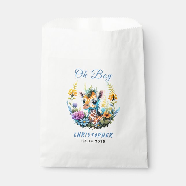 Bolsa De Papel ¡Oh, chico! Baby Giraffe Baby Shower (Anverso)