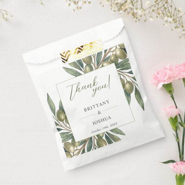 Bolsa De Papel Olive Branch Modern Mediterranean Boda (Sellado)