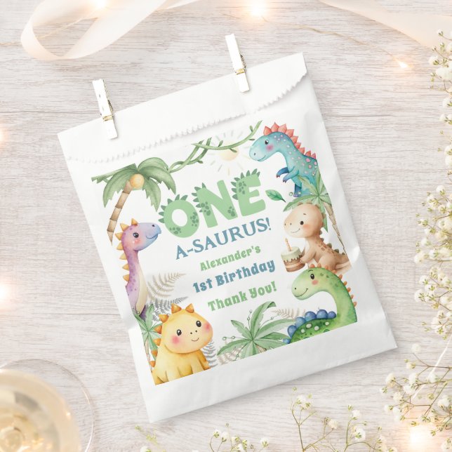 Bolsa De Papel One A-Saurus Boy Dinosaur 1er cumpleaños (Cortado)