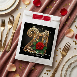 Bolsa De Papel Opulent Chic Gold Filigree Red Rose 21st Birthday