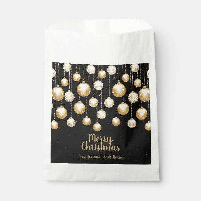 Bolsa De Papel Ornamentos navideños Gold Baubles en negro (Anverso)