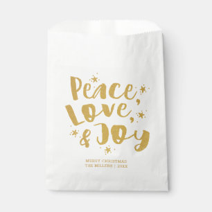 Bolsa De Papel Oro Rústico Paz Amor Alegría Navidad