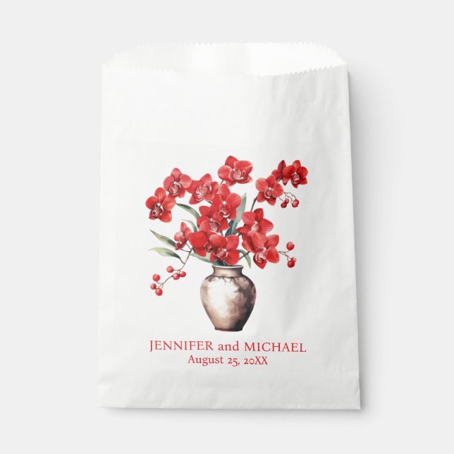 Bolsa De Papel Orquídeas Rojas Flor Floral Boda (Anverso)