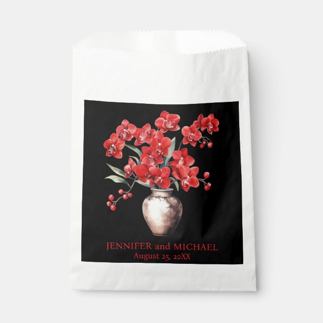 Bolsa De Papel Orquídeas Rojas Flores Boda Floral (Anverso)