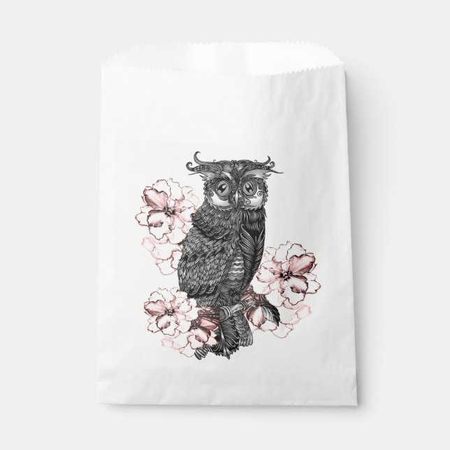 Bolsa De Papel Orquídeas rosadas de búho gris (Anverso)