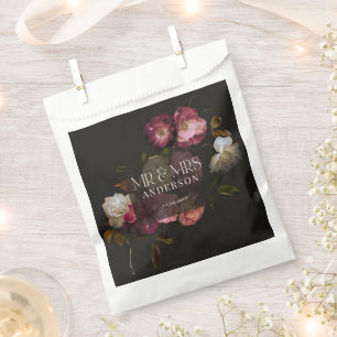 Bolsa De Papel Oscuro Burgundy Floral Malhumorado Negro Elegante 