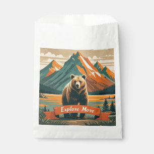 Bolsa De Papel Osito de dibujos animados al estilo retro y cordil