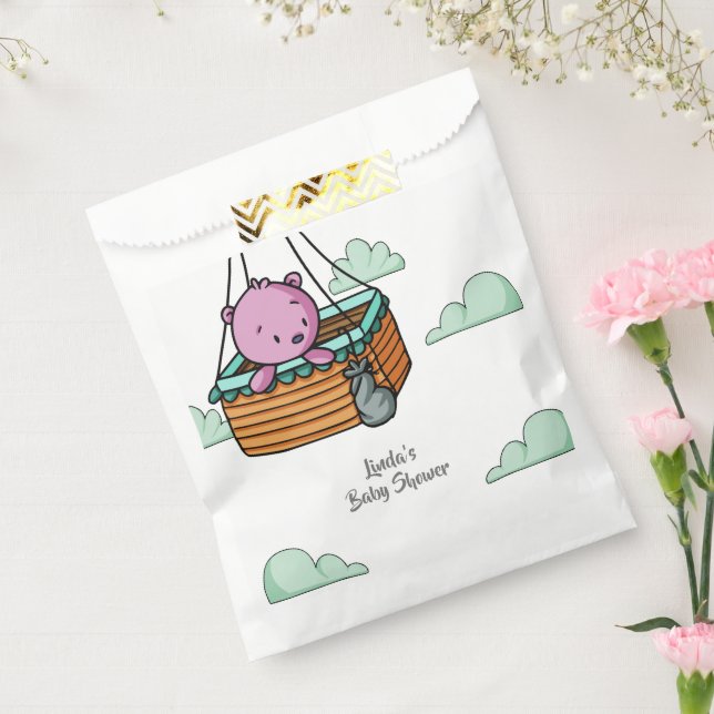 Bolsa De Papel Oso bebé rosado en Baby Shower con globo aerostáti (Sellado)