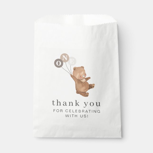 Bolsa De Papel Oso con 3 globos marrones (Anverso)