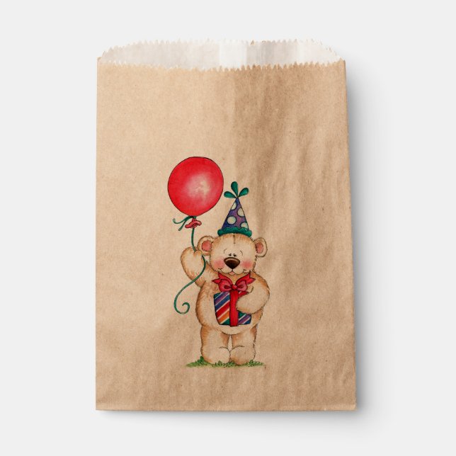 Bolsa De Papel Oso de fiesta de cumpleaños (Anverso)