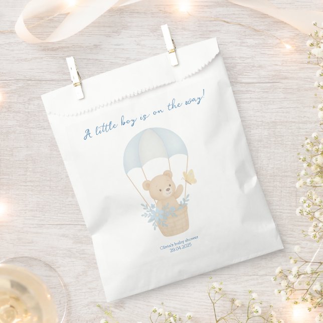 Bolsa De Papel Oso de peluche con Baby Shower paracaidista (Cortado)