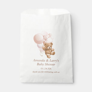 Bolsa De Papel Oso de peluche con globos rosados sonrojados