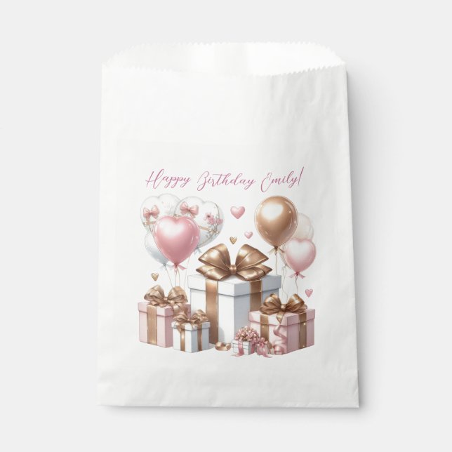 Bolsa De Papel Oso de peluche con globos y regalos (Anverso)
