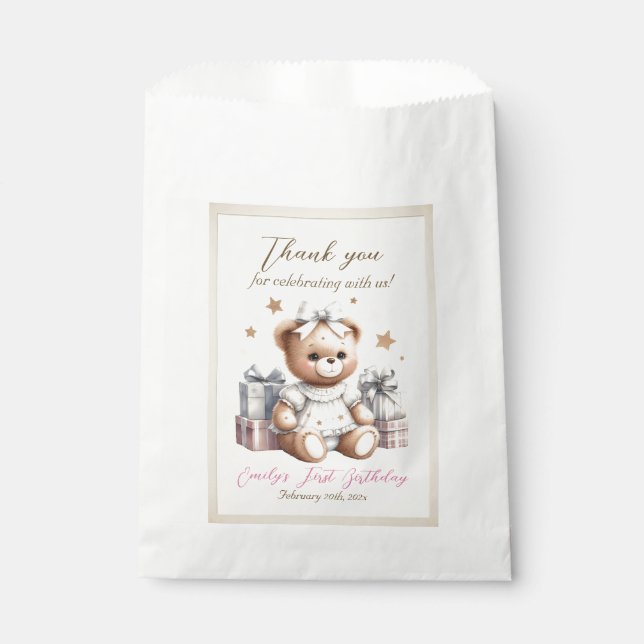 Bolsa De Papel Oso de peluche con globos y regalos (Anverso)