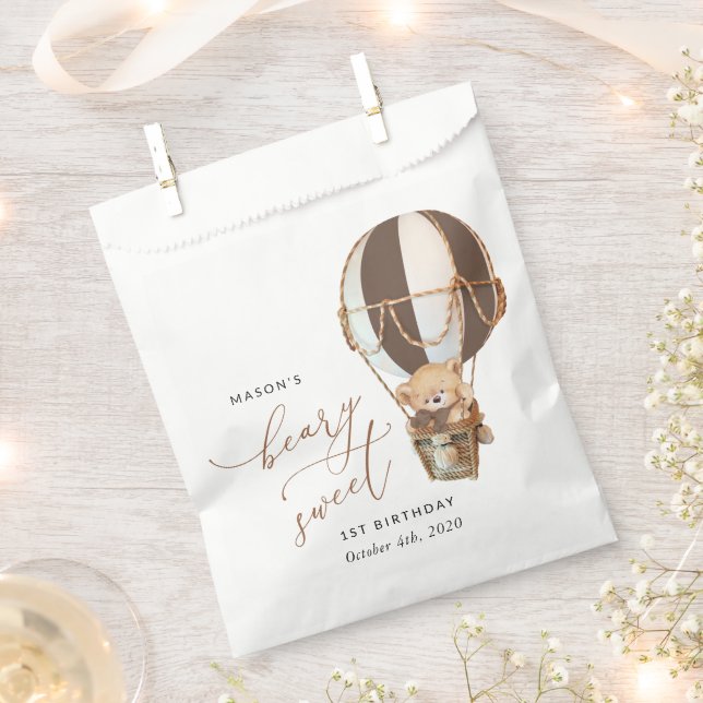 Bolsa De Papel Oso de peluche, globo de aire caliente marrón, pri (Cortado)