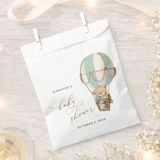 Bolsa De Papel Oso de peluche, globo de aire caliente verde, Baby (Cortado)
