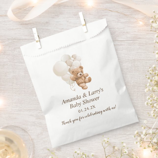 Bolsa De Papel Oso de peluche neutral con globos (Cortado)