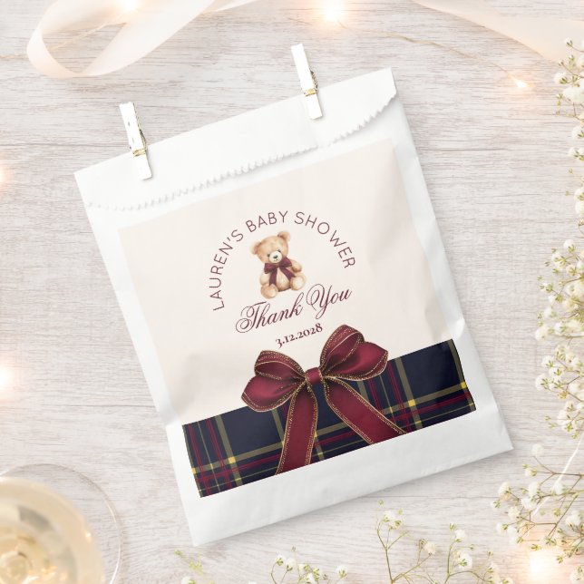 Bolsa De Papel Oso de polo rojo Bow Preppy Gracias (Cortado)