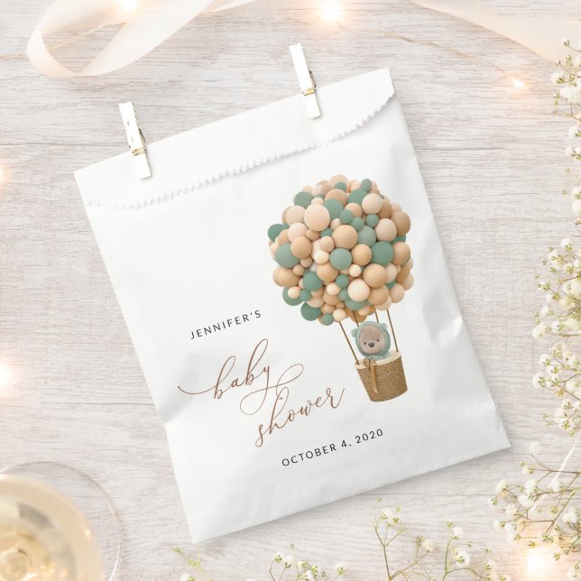 Bolsa De Papel Oso, globos verdes, globo de aire caliente, Baby S (Cortado)