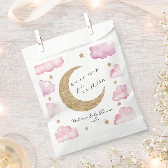 Bolsa De Papel Over The Moon Celestial Pink Clouds Baby Shower (Cortado)