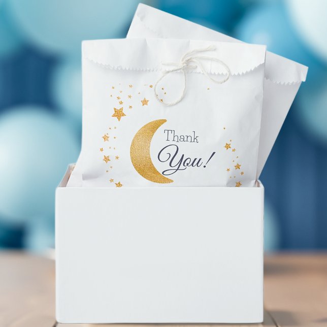 Bolsa De Papel Over the Moon Gracias Boy Baby Shower (Over the Moon Thank You Boy Baby Shower Favor Bag)