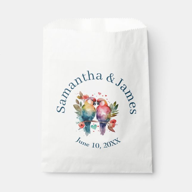 Bolsa De Papel Pájaros del Amor Acuarela Pasteles (Anverso)