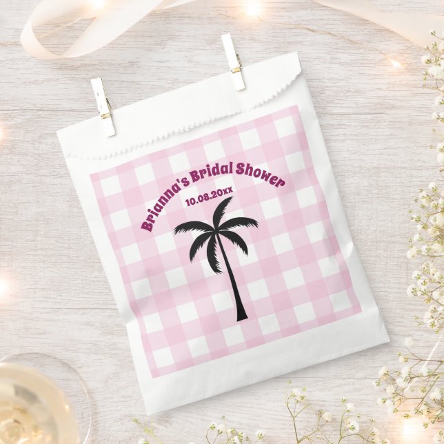 Bolsa De Papel Palm Tree White Pink Checkpoint Bridal Shower (Cortado)