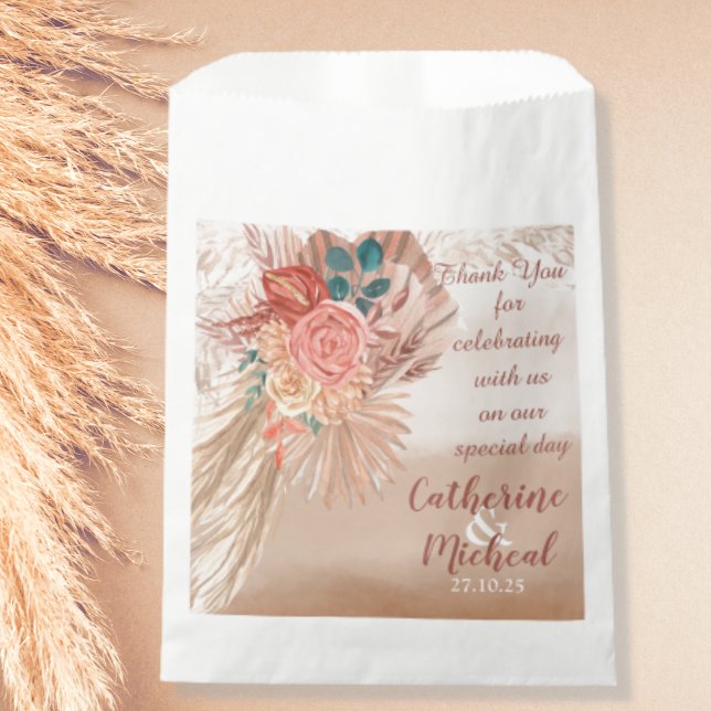 Bolsa De Papel Pampas Grass Floral Terracotta Boho Moda Boda (Subido por el creador)