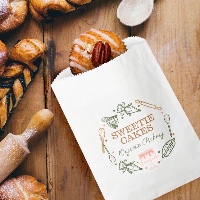 Bolsa De Papel Panadería verde oliva y rosa de los utensilios de  (Subido por el creador)