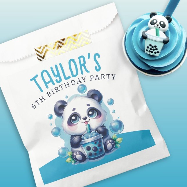 Bolsa De Papel Panda Bebiendo Boba Azul Bubble Tea Fiesta de cump (Subido por el creador)