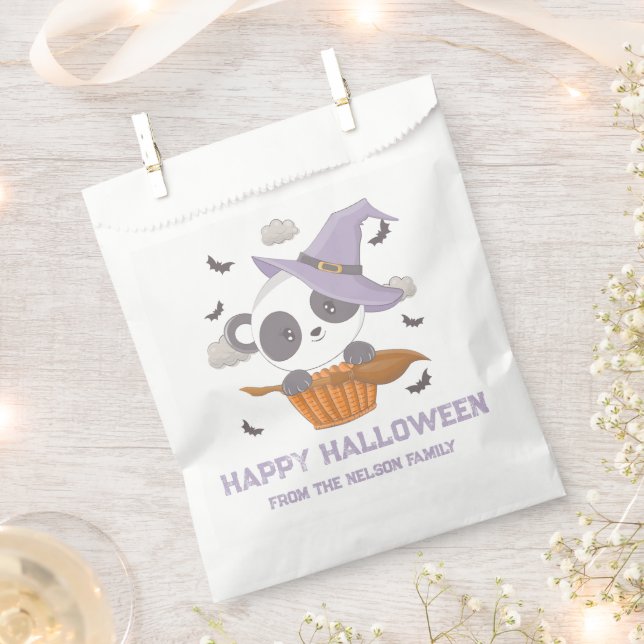 Bolsa De Papel Panda Witch Gorra Broom Happy Halloween (Cortado)