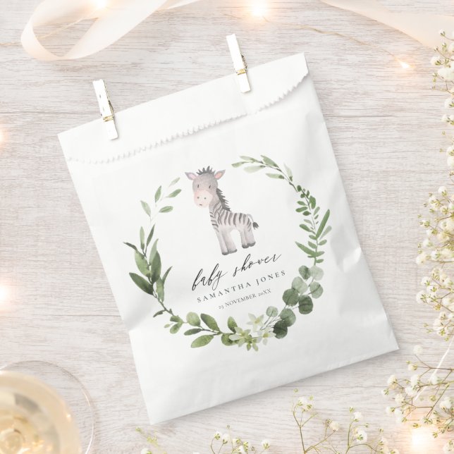 Bolsa De Papel Papel de Baby Shower de hueso de cebra verde suave (Cortado)