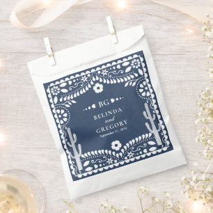 Bolsa De Papel Papel Picado Boda Mexicana Rústica Azul Boda