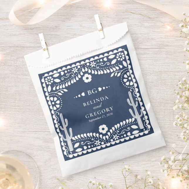 Bolsa De Papel Papel Picado Boda Mexicana Rústica Azul Boda (Cortado)