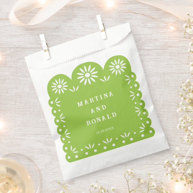 BOLSA DE PAPEL PAPEL PICADO MEXICANO VERDE (Cortado)